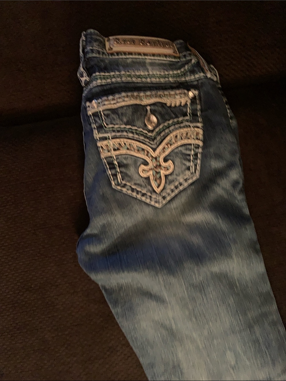 Rock Revival Women's Blue Skinny Jeans with Embroidered Pockets